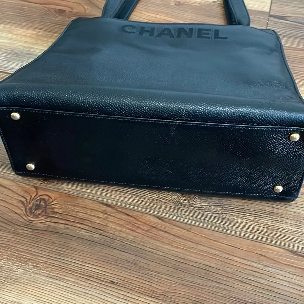 CHANEL Caviar Embroidered Logo Shoulder Bag